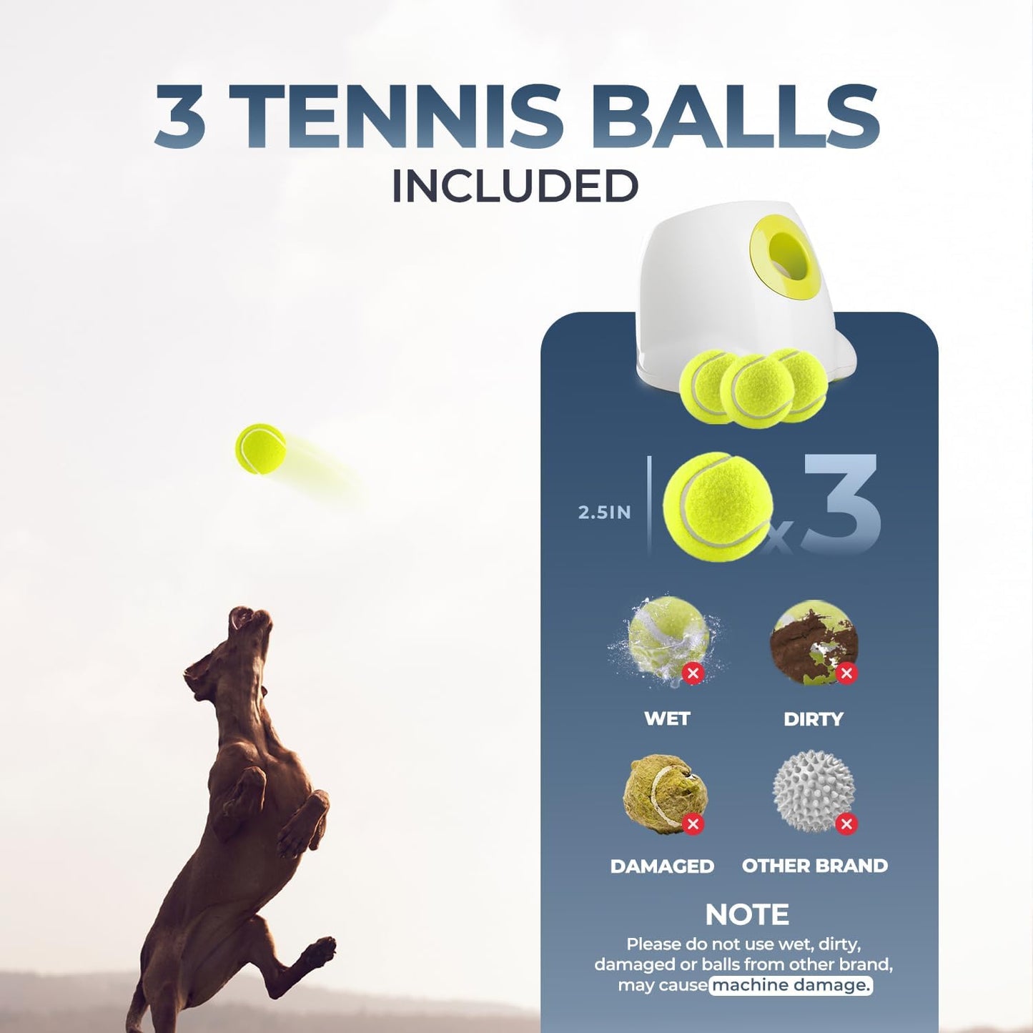 Interactive Automatic Tennis Ball Launcher for Dogs – Rechargeable Fetch Toy with 3 Balls Included (MAX)