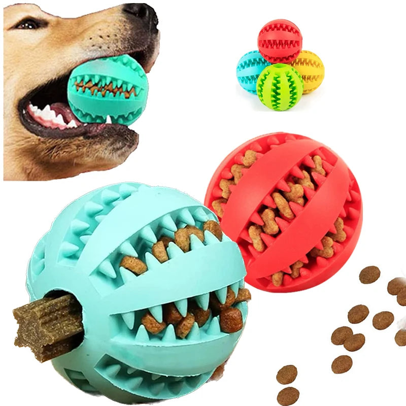 Interactive Rubber Dog Ball Toy – Chew Toy for Puppies, Pet Tooth Cleaning Ball, Silicone Feeder Ball for Cats and Dogs, Food and Treat Dispensing Toy