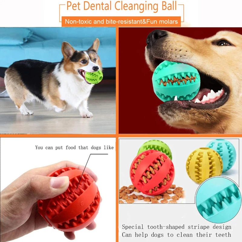 Interactive Rubber Dog Ball Toy – Chew Toy for Puppies, Pet Tooth Cleaning Ball, Silicone Feeder Ball for Cats and Dogs, Food and Treat Dispensing Toy