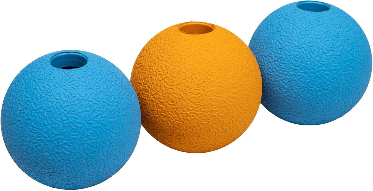 Set of 3 Rubber Dog Balls for Fetch, 6.35 cm, in Blue and Orange